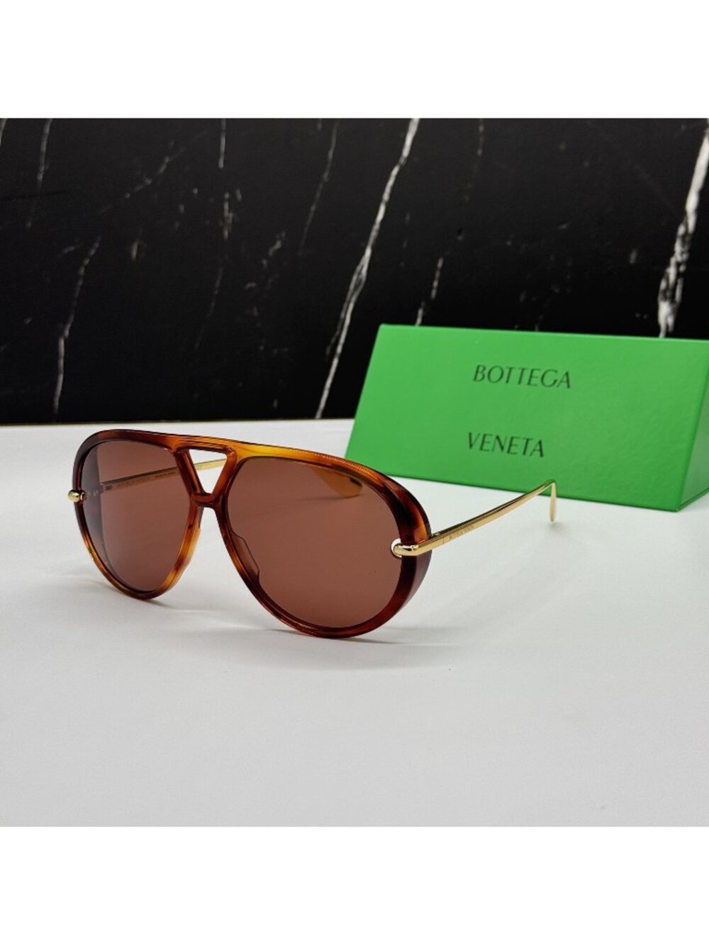 New Bottega Veneta Gold Brown Aviator Unisex Sunglasses BV1274S 003